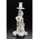 A DERBY CANDLESTICK FIGURE OF MARS, C1770  26cm h ++Restoration to candle sconce and drip pan on the