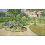 FRANCO-BELGIAN SCHOOL, LATE 19TH C A SUNLIT GARDEN indistinctly signed, oil on canvas, 26.5 x
