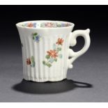 AN EARLY WORCESTER FLUTED POLYCHROME COFFEE CAN, C1754-56 5cm h ++Some professional restoration near