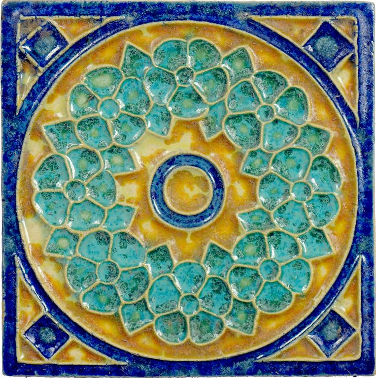 FIFTY-EIGHT DUTCH FOUR INCH CLOISONNÉ 'ROSETTE' TILES DESIGNED BY L E F BODART AND MANUFACTURED BY