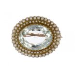 AN AQUAMARINE AND SPLIT PEARL BROOCH, LATE 19TH C  in gold ++In fine condition, gross weight 8.9g