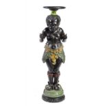 A CONTINENTAL PAINTED SPELTER BLACKAMOOR, C1900  later turned and ebonised top, 85cm h ++Upper