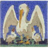 THIRTY-TWO DUTCH FOUR INCH CLOISONNÉ PELICAN TILES DESIGNED BY L E F BODART AND MANUFACTURED BY DE