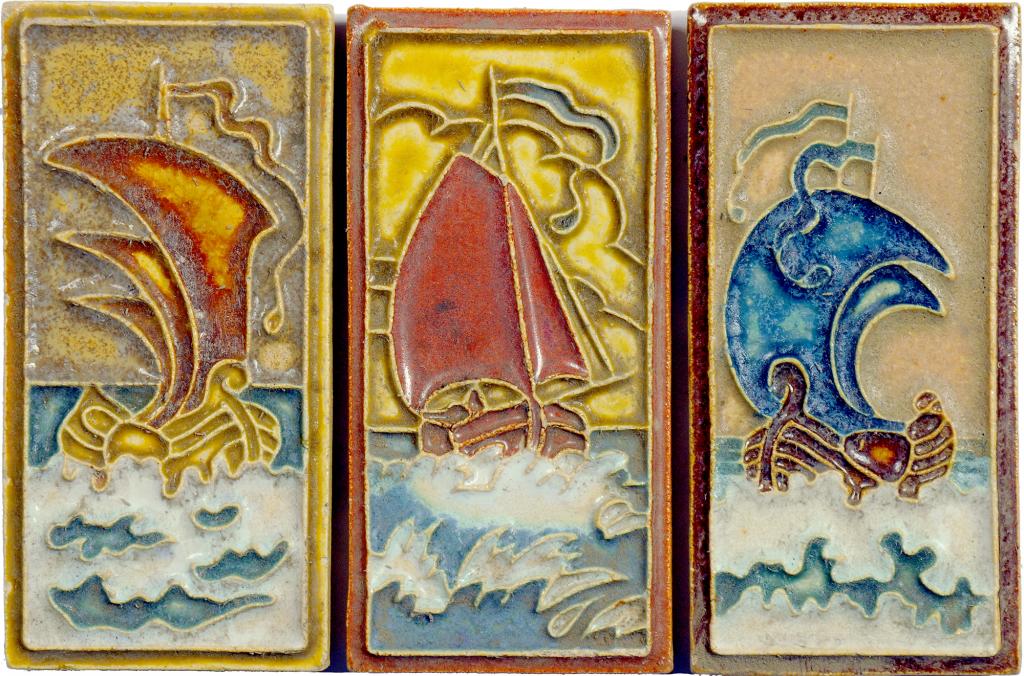 SEVENTY-FIVE DUTCH FOUR X TWO INCH  INCH CLOISONNÉ SHIP TILES DESIGNED BY L E F BODART AND