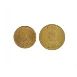 GOLD COINS.  VICTORIA, JUBILEE SOVEREIGN AND HALF SOVEREIGN 1887 F