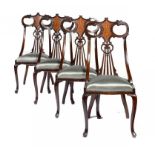 A SET OF FOUR EDWARD VII CARVED AND INLAID MAHOGANY SALON CHAIRS, C1905   97cm h ++In good