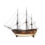 A MODEL OF HMS BOUNTY, EARLY-MID 20TH C of varnished wood, painted cream beneath the waterline