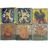 SIX DUTCH EIGHT AND QUARTER  INCH CLOISONNÉ TILES DESIGNED BY L E F BODART AND MANUFCURED BY FOR  DE