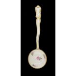 A DERBY ROCOCO CREAM LADLE, C1790  painted with scattered roses, 18.5cm l  ++In fine condition, no