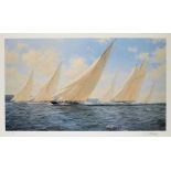 †STEVEN DEWS (1949-) BRITANNIA RACING IN THE SOLENT 1933  offset lithograph with margins, signed