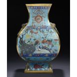 A CHINESE CLOISONNÉ ENAMEL ARCHAISTIC VASE, FANGHU, SECOND HALF 17TH C with finely chiselled lion