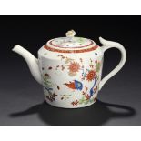 AN UNUSUAL WORCESTER KAKIEMON TEAPOT AND COVER, C1780-82 enamelled with the Two Quail pattern, 12.