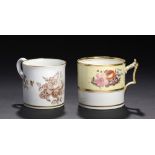 A FLIGHT, BARR & BARR YELLOW GROUND COFFEE CAN, C1825  painted with flowers and a moth, 6.5cm h,