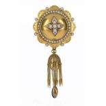 A VICTORIAN GOLD, ENAMEL AND SPLIT PEARL TARGET BROOCH, C1870 ++The loss of several of the pieces