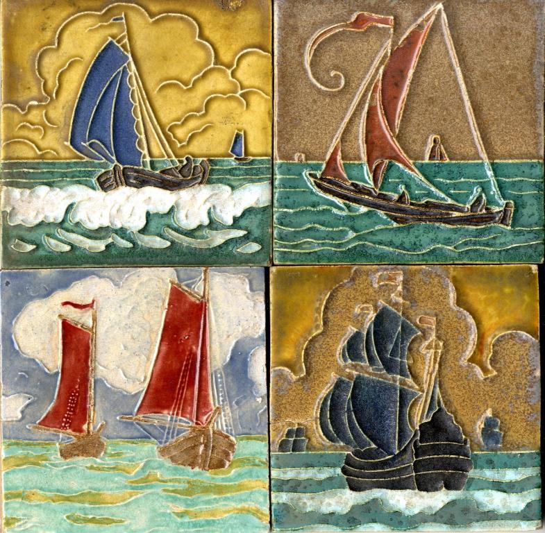 SIXTY-EIGHT DUTCH FOUR INCH CLOISONNÉ TILES, VARIOUS DESIGNS   BY L E F BODART AND MANUFACTURED BY