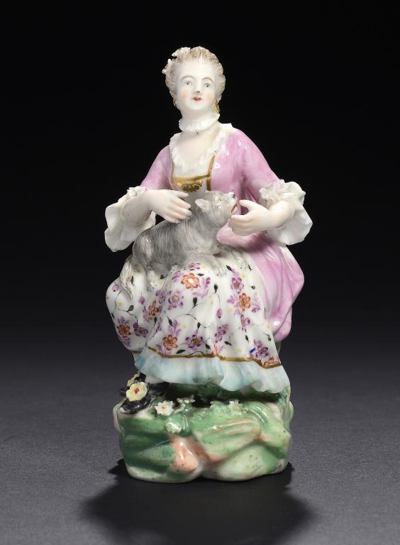 A DERBY FIGURE OF A LADY WITH A CAT, C1770  12.5cm h, incised G and N51 ++Minor firing crack in