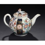 A WORCESTER QUEEN'S PATTERN TEAPOT AND COVER, C1768-75 15cm h, fretted square, collector's label