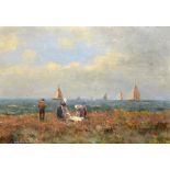 THOMAS BARRETT, ARE (1848-1924) FISHERFOLK ON THE COAST  signed, signed again and inscribed with