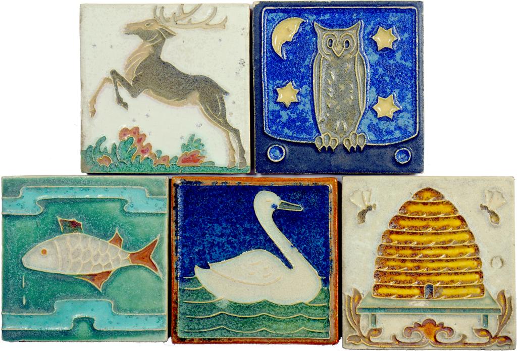 FIFTY DUTCH FOUR INCH CLOISONNÉ TILES, VARIOUS DESIGNS BY L E F BODART AND MANUFACTURED BY DE