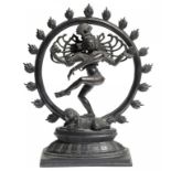A SOUTH INDIAN VOTIVE BRONZE STATUETTE OF NATARAJA THE LORD OF DANCE, C EARLY 20TH C  26cm h ++In