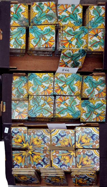 ONE HUNDRED AND SEVENTY TWO DUTCH FIVE INCH TALAVERA STYLE POLYCHROME TILES AND EIGHTY FIVE DUTCH