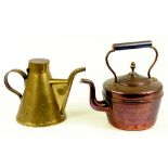 A VICTORIAN COPPER KETTLE,CIRCA 1900 AND A SHEET BRASS CONICAL OIL CAN WITH FLAT LID