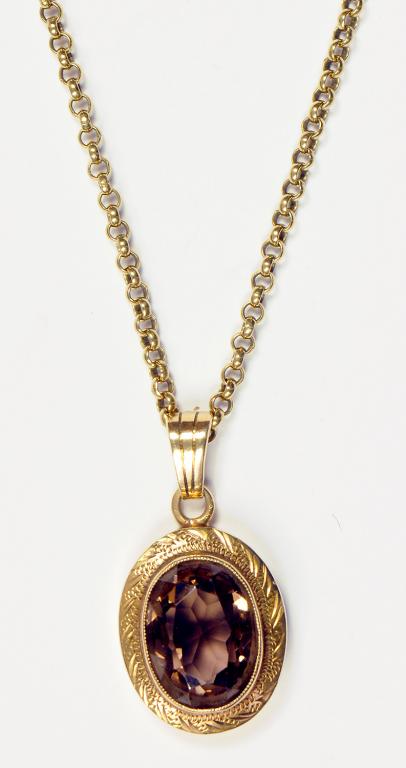 A CITRINE AND GOLD PENDANT ON A GOLD NECKLET, 13.5G GROSS - Image 2 of 2