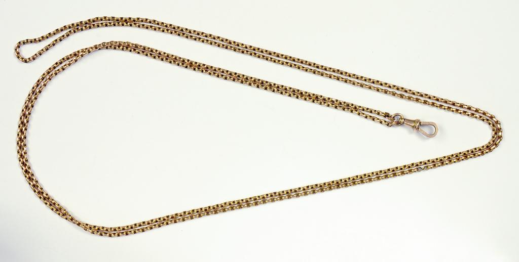 A 19TH CENTURY GOLD MUFF CHAIN, 26.3G