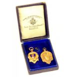 SOCCER.  A 9CT GOLD AND ENAMEL D & DFS SENIOR WINNERS MEDAL 1922, BIRMINGHAM 1921 AND A 9CT GOLD