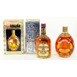 A BOTTLE OF CHIVAS REGAL TWELVE YEAR OLD WHISKY, BOXED AND TWO BOTTLES OF HAIG AND CO DIMPLE