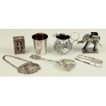 MISCELLANEOUS SMALL SILVER WORKS OF ART, INCLUDING AN INDIAN SILVER MINIATURE MODEL OF AN