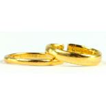 TWO 22CT GOLD WEDDING RINGS, ONE CUT, 6.3G