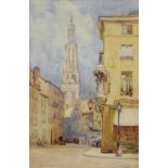 GEORGE HODGSON - VIEUX MARCHE AU BLE ANTWERP, SIGNED, DATED 1899 AND INSCRIBED, WATERCOLOUR