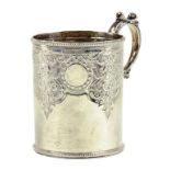 A VICTORIAN SILVER CHRISTENING MUG WITH BEADED HANDLE, SHEFFIELD 1868, 7OZS