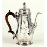 A GEORGE II SILVER COFFEE POT, LATER CHASED, LONDON, PROBABLY 1752, 16OZS GROSS