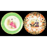 A MINTONS PLATE PAINTED BY A. BOULLEMIER, SIGNED, WITH A CLASSICAL MAIDEN IN APPLE GREEN AND