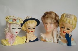 Four various 1960's Japanese ceramic hea