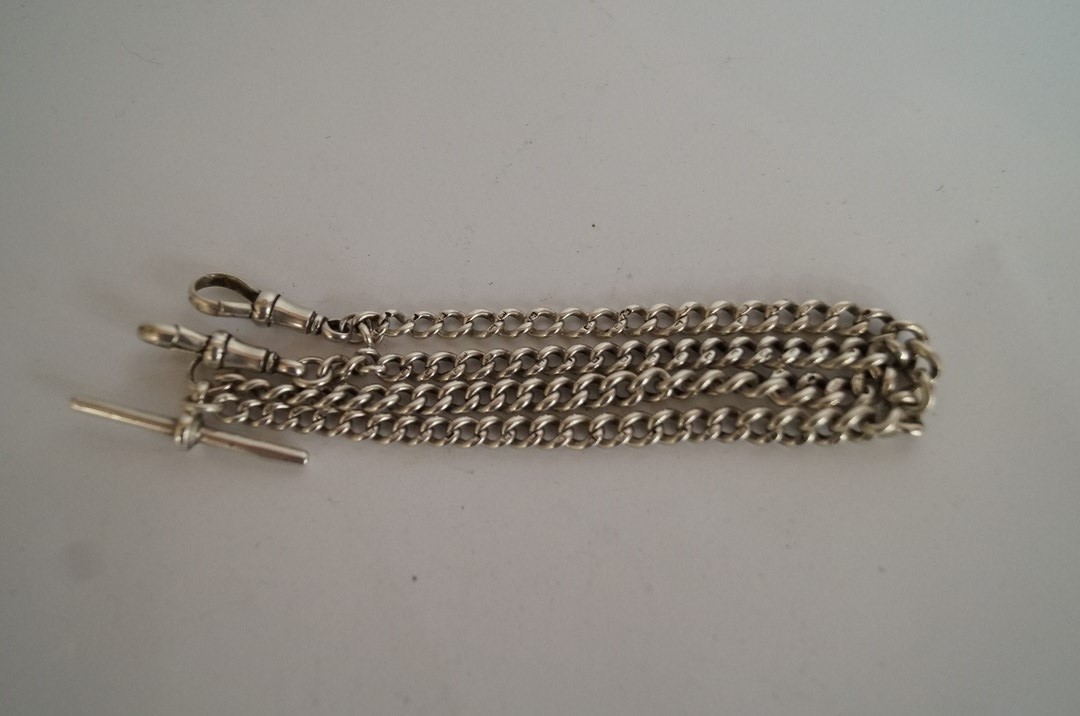 Silver double Albert pocket watch chain,