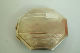 A silver Art Deco octagonal compact, Bir