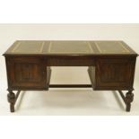 20th century oak pedestal desk with thre