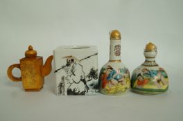 Two oriental snuff bottles and two other