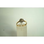 A 9 carat gold diamond cluster ring, set