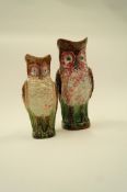 A large majolica owl along with another