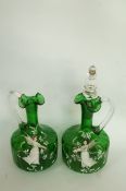 A pair of Mary Gregory style decanters