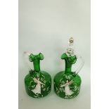 A pair of Mary Gregory style decanters