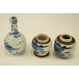 A blue and white Chinese bottle case, al