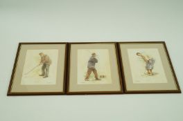 A set of eight framed golfing prints, an