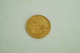 A gold half sovereign 1909