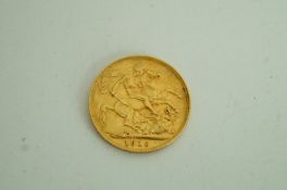 A gold full sovereign 1910