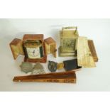 A small carriage clock and other items